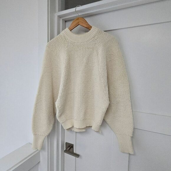 DKNY Pure Chenille Puff Sleeve Crewneck Sweater in Bone Ivory - Picture 7 of 16